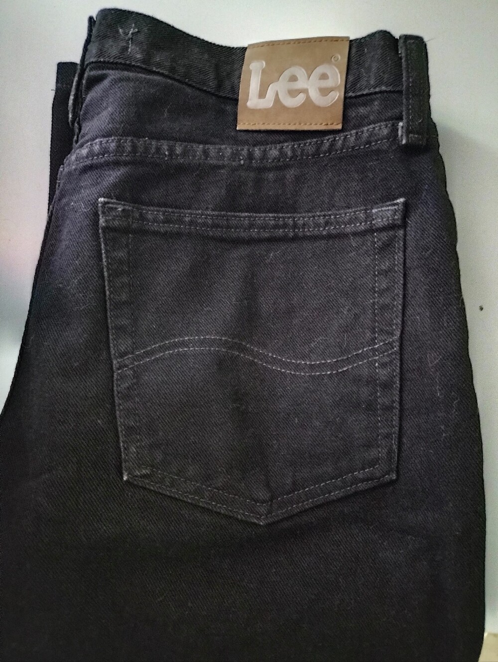Lee Men’s Black Regular Fit Jeans with Tan Leather Patch-33" X 30"
